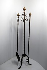 19th Engraved Wrought Iron & Openworked Copper SHOVEL & Dragon Clamp