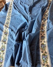 Antique double-sided bedspread, blue fabric with braids, size 190 x 208 cm