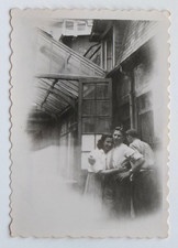Couple cute courtyard Deauville glass roof veranda - old photo snapshot 1947