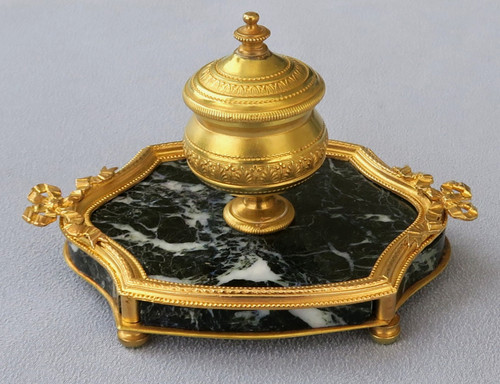 Encrier bronze doré marbre - encrier,