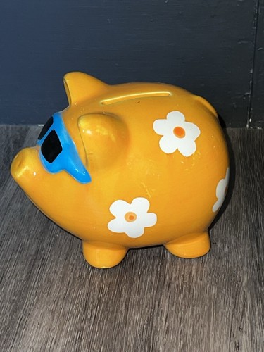 Tirelire cochon orange fleuri - tirelire,