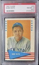 1961 FLEER #75 BABE RUTH PSA NM-MT 8 (OC) YANKEES HALL OF FAME. Great Coloring.