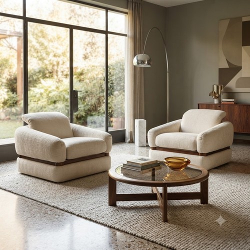 Fauteuils vintage tissu noyer - fauteuils,
