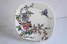 Gien earthenware flat square plate, decor The Poet Bird, dim 25.5x25.5