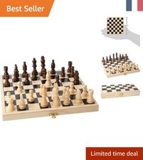 Cassette d'Échecs en Bois Rabattable, Idéale pour Jeux en Famille en Voyage