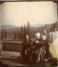 France, Chaumontel, Man in Wheelchair and His Family, 1895, Vintage Citra