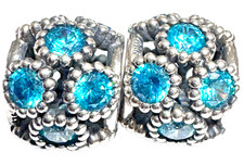 (PAIR) PANDORA Sterling Silver Studded Lights Bead with Teal CZ 791296MCZ