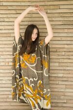 100% Crepe Silk Brown and Yellow Kaftan Set Dress V-Neck Long Women Dress MG1094