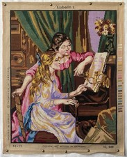 Large Completed Gobelin Tapestry Canvas - Renoir 'Two Young Girls at the Piano'