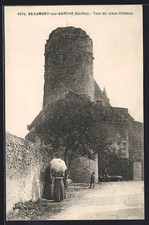 Old postcard Beaumont-sur-Sarthe, Tour du vieux Château 