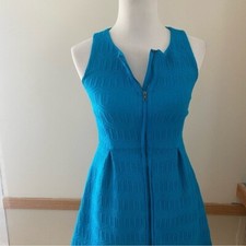 Leifsdottir Tonelle Zipper Dress Textured Pockets Teal Turquoise 2