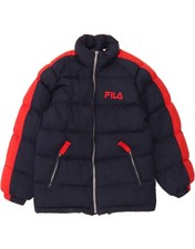FILA Mens Padded Jacket UK 38 Medium Navy Blue Colourblock Polyester CC01