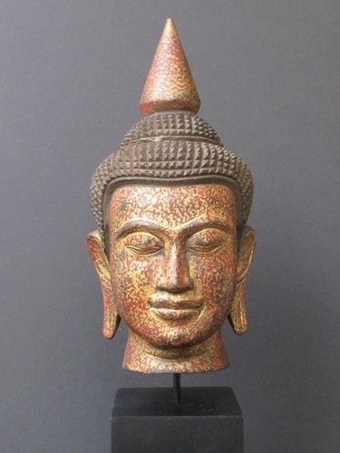 Tête bouddha bois - de,