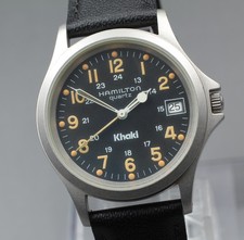 [Near MINT] Hamilton Khaki 9445B 34mm Black Dial Date Qz Men's Watch From JAPAN