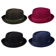 Men Women Breathable Mesh Fedora Hat Trilby Jazz Cap Panama Fedora Pork Pie Hats
