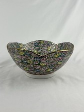 RARE VTG Qialong Mille Fleur Floral Enamel Gold Gilt Porcelain Lotus Bowl 20th C