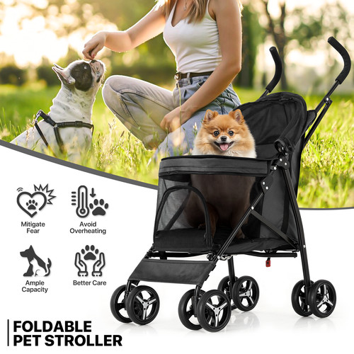 Folding wheels dog stroller - 4-wheels,
