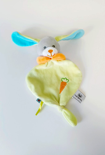 Doudou plat lapin vert bleu - doudou,