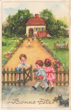ILLUSTRATED CP SIGNED HANNES PETERSEN CHILDREN GIFTS DOG HOUSE GARDEN - 66016