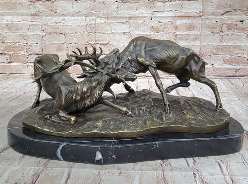 Stag fighting buck bronze - stag,