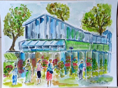 Aquarelle paris marche aux - marche,