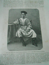 Engraving 1864 - Li-eur young Chinese come to France with M Bourboulon