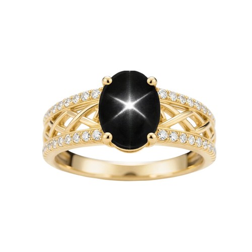 Bague ovale saphir noir 6 - 2, ct