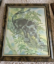 Vintage Retro Metallic Black Panther Foil Art Artist Picture Boho Kitsch Bohemia