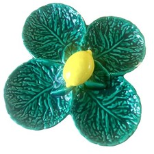 Plat Serviteur Vallauris Feuille de Choux Citron Barbotine Vintage Années 50 60
