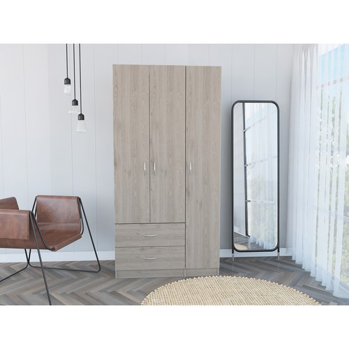 Light oak door armoire with - light, 3-door