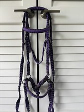 Purple Paracord Western Horse SidePull Bitless Trail Bridle & Loop Reins