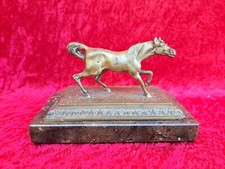 Very old bronze figure, horse, bronze on stone base
