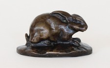 Small Bronze Sculpture RABBIT Antoine-Louis BARYE Lapin, Les Oreilles Couchées