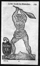 Env. 1750 Nubien Nubier Afrique Costume Costumes Gravure sur Bois Imprimé Ancien
