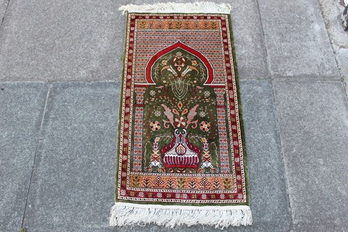 Tapis oriental soie vert - tapis, en