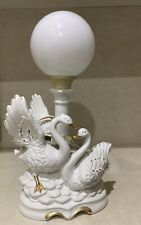 Vintage Porcelain Swan Lamp With Gold Detail