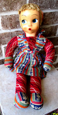 Antique 1930's Cloth Doll 20" Hay Stuffed Pre Dance With Me Unique Fabric VGUC
