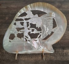 curiosity, taxidermy, shell: swordfish engraved on oyster pearl 