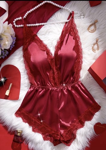 Womens red satin lace lingerie - lace,