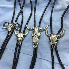Sheep Goat Head Bola Bolo Tie Necklace Western Cowboy PU Leather Rope Native AM