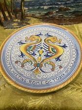 Plat En Céramique Italienne Faience Deruta P Rome 1979 Dauphins