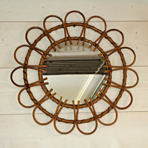 Miroir soleil rotin vintage - soleil, en