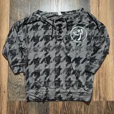 Zumba Fitness Houndstooth Lace Up Long Sleeve Tee Women's Size Large - EUC!