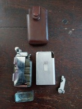 VINTAGE SILVER GAS CRICKET FLAMINAIRE LIGHTER WITH LEATHER CASE VGC 50'