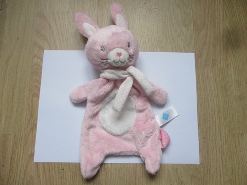 Peluche doudou plat lapin - doudou, rose