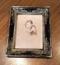 Petit cadre en bois noir avec enluminure doré et Estampe Saint Jean XIXÈME  1830