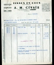 LORIENT (56) FABRICS / CLOTHING / KNITTING WOOLS "A.M cevaer" invoice in 1949