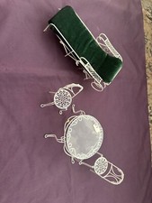 Miniature Dollhouse white wire furniture velvet chaise glass top table & chairs