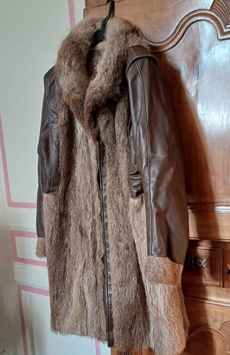 Manteau vintage cuir et - ,