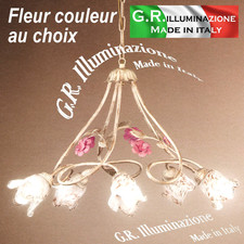 lustre classique ivoire or 5 lumière lampe suspension fleurs roses au choix ANNA